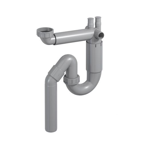 Ruimtebesparend telescopisch sifon voor keuken spoelbak met onder uitgang