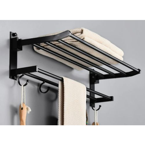 Inklapbaar handdoekrek Gancho inclusief 5 haakjes 58cm mat zwart