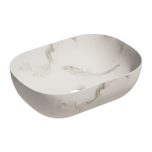 Keramische ovale opbouw waskom Oval Mini Calacatta 46x33cm marmer look