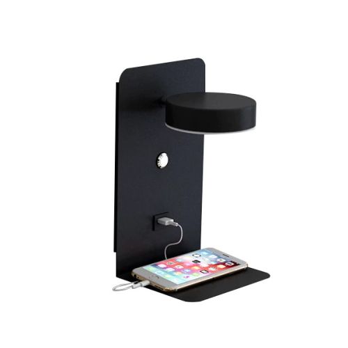 LED wandlamp met planchet, draaibare verlichting en usb aansluiting zwart 